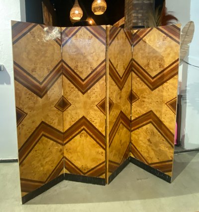 4-panel Art Deco folding screen in wood veneer 1930