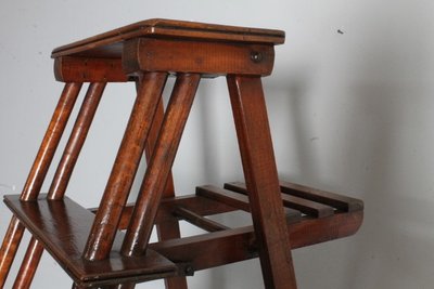 Escalier de bibliothèque antique restauré du 19ème siècle. Rareté . Hauteur 161 cm