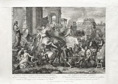 Antique Battle Of Alexander After Le Brun Antique  Etching 18th C Engraving Old Print