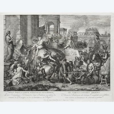 Antique Battle Of Alexander After Le Brun Antique  Etching 18th C Engraving Old Print