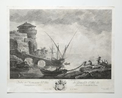 Etching Seascape Marseille By Jacques Aliamet After Vernet Antique 18th C Engraving  Old Print