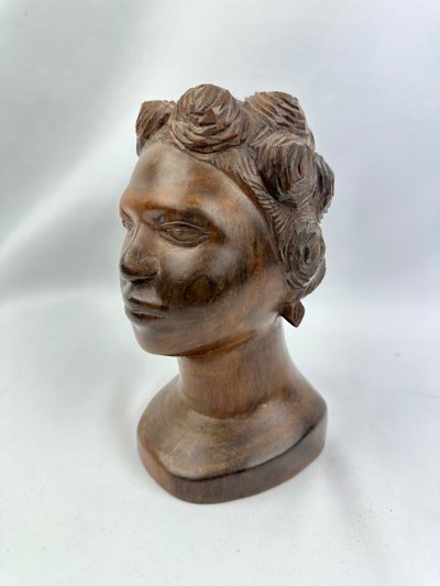 Tribal art, vintage teak bust