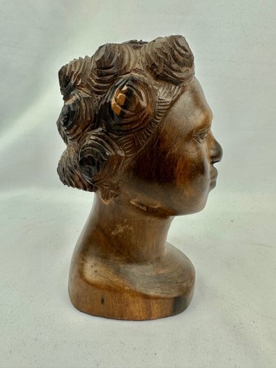 Tribal art, vintage teak bust