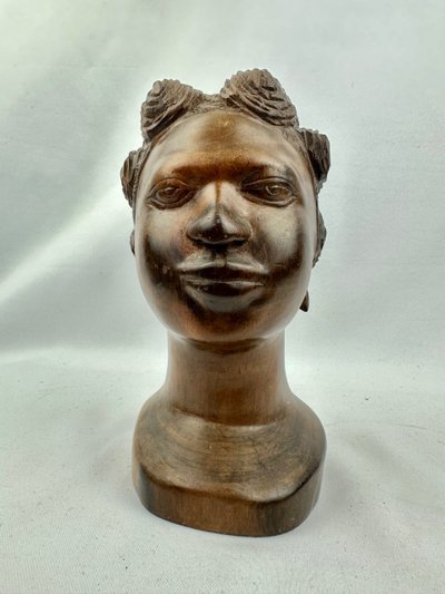 Tribal art, vintage teak bust