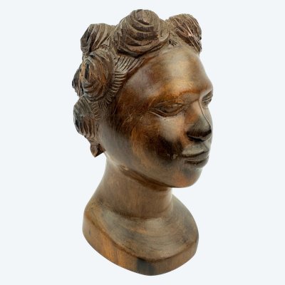 Tribal art, vintage teak bust