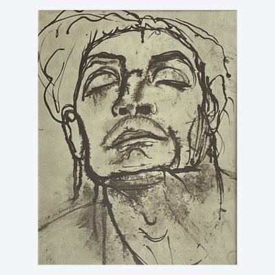 Drawing france Ink signed Henry de Waroquier (1881-1970) man in ecstasy, 20th century