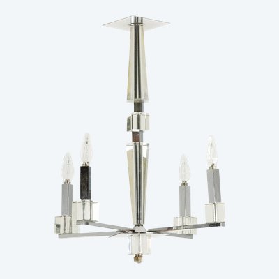 Jacques Adnet. Modernist chandelier in chromed metal. Circa 1940. LS6042309H