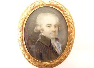 Miniature Painted Brooch 18k Gold Portrait René Ange De La Guerrande 18th century