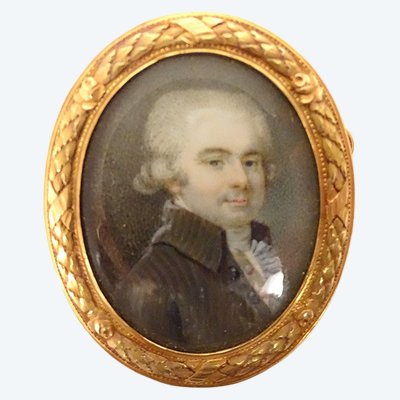 Miniature Painted Brooch 18k Gold Portrait René Ange De La Guerrande 18th century