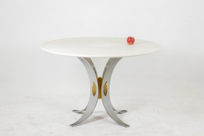 Table en marbre blanc et métal chromé et doré. Années 1970.  LS60812009H