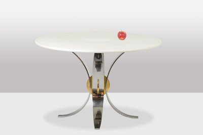 Table en marbre blanc et métal chromé et doré. Années 1970.  LS60812009H