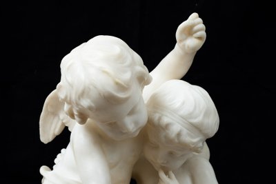 Antique sculptural group in white statuary marble, France, 19th century.