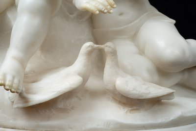 Antique sculptural group in white statuary marble, France, 19th century.