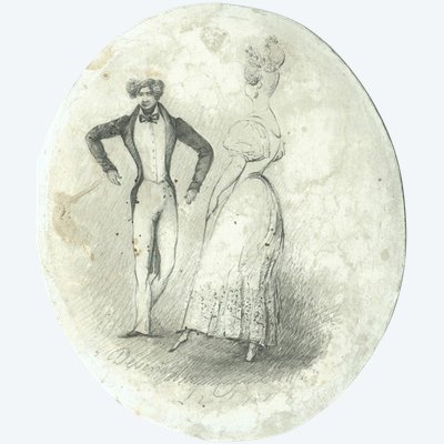 Eugène DEVÉRIA (1808-1865) The Dance - Antique original drawing