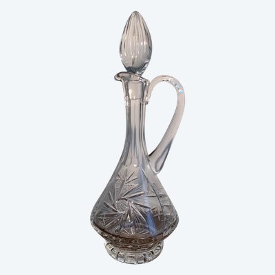 Hand-blown, hand-cut crystal decanter.