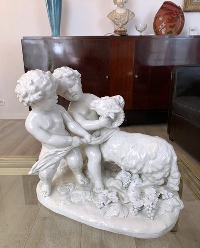 Porcelain Putti and Ram Group by Joseph d'Aste Capodimonte