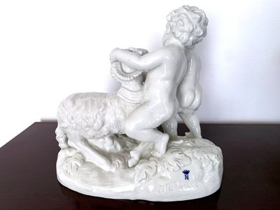 Porcelain Putti and Ram Group by Joseph d'Aste Capodimonte