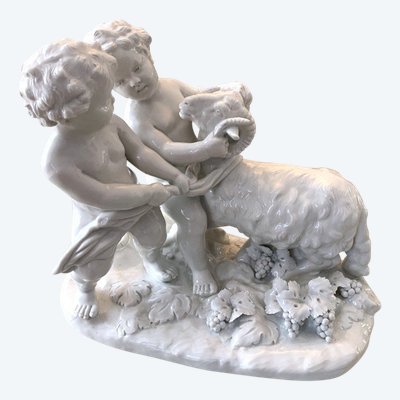 Porcelain Putti and Ram Group by Joseph d'Aste Capodimonte