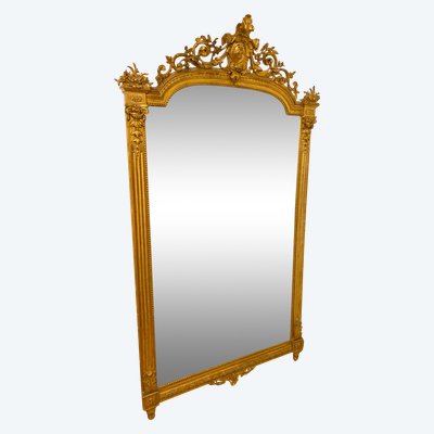 Large Louis XVI style Bevelled Mirror gilded with gold leaf - 115cm X 200cm