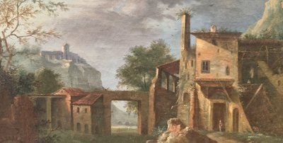 18th century French or Italian school - Animated landscape with a ruin