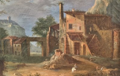 18th century French or Italian school - Animated landscape with a ruin