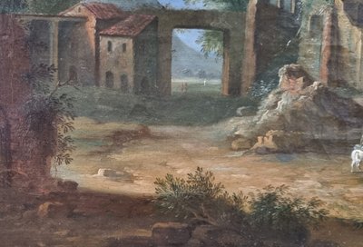 18th century French or Italian school - Animated landscape with a ruin