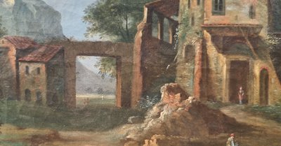 18th century French or Italian school - Animated landscape with a ruin