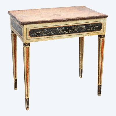 Antique Marchigiana console in lacquered and painted wood. 18th century period.