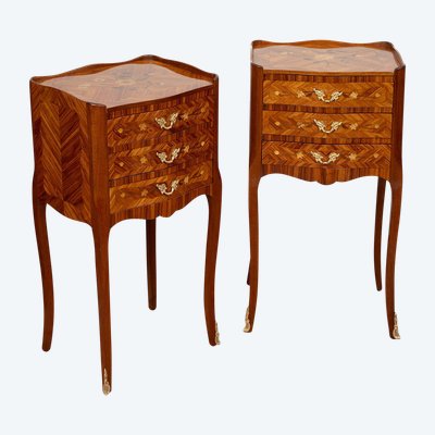 Pair of antique Napoleon III French bedside tables in exotic woods xx century