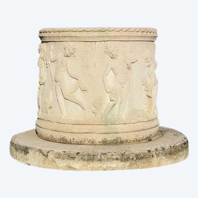 Reconstituted stone well with antique decorations circa 1950