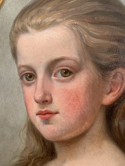 Oil On Canvas Portrait Of A Young Girl B. Demarolles