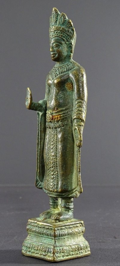 Thaïlande, Début Du XXème, Dans Le Style Du Royaume De Lobpuri, Statue De Bouddha En Bronze.