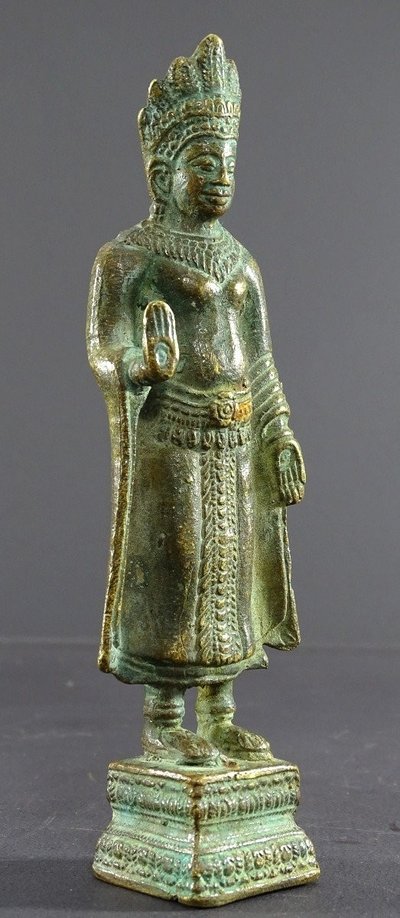 Thaïlande, Début Du XXème, Dans Le Style Du Royaume De Lobpuri, Statue De Bouddha En Bronze.