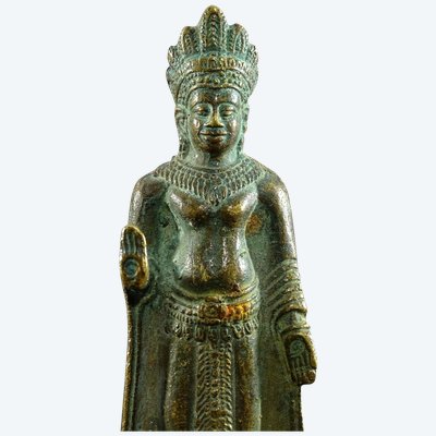 Thaïlande, Début Du XXème, Dans Le Style Du Royaume De Lobpuri, Statue De Bouddha En Bronze.