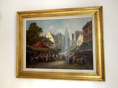 B. Baliquant Oil On Canvas "Lively Market Scene