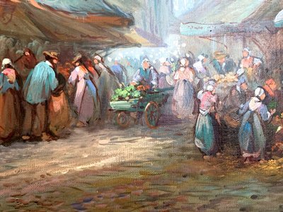 B. Baliquant Oil On Canvas "Lively Market Scene