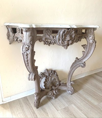 Curved Painted Wood Console .