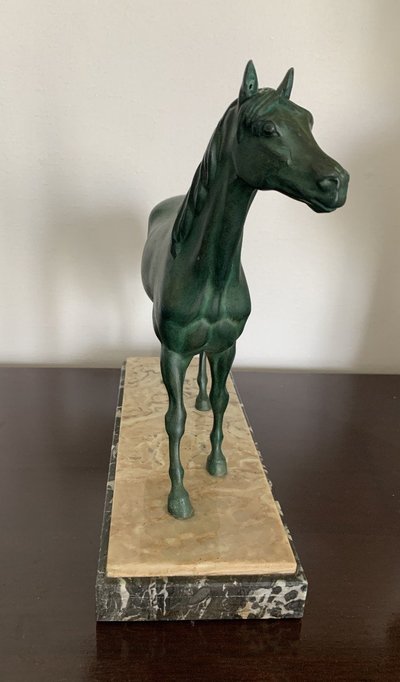 Horse Art Deco Patina Verte Régule