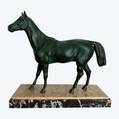 Horse Art Deco Patina Verte Régule