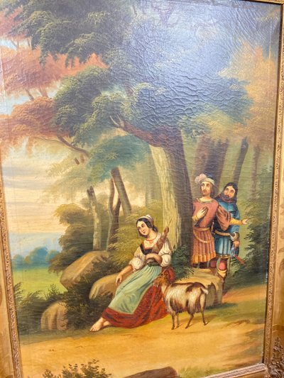 19th Century Gilded Wood Trumeau Romantic Scene - 69cm X 140cm