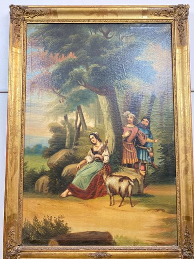 19th Century Gilded Wood Trumeau Romantic Scene - 69cm X 140cm