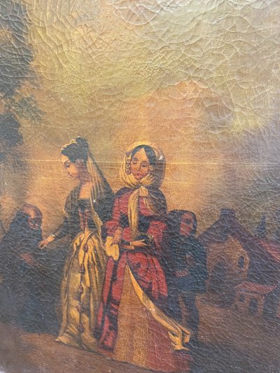 Trumeau d'époque XIXème - Scène romantique - 77cm x 160cm 