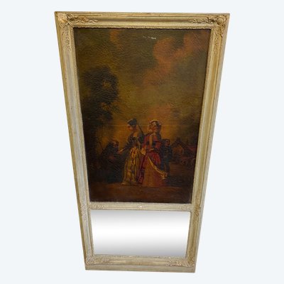 Trumeau d'époque XIXème - Scène romantique - 77cm x 160cm 