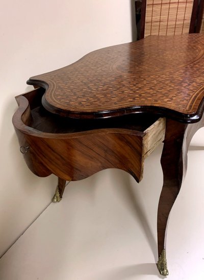 Napoleon III period cube marquetry center table