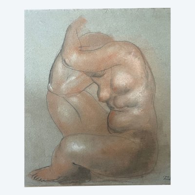 ROCHE Camille (1894-1948) délicat Nu, femme assise Fusain et sanguine