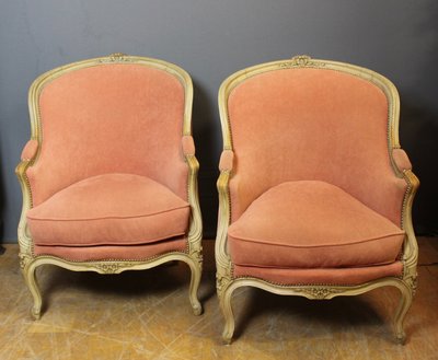 Pair Of Louis XV Style Painted Beech Bergères Circa 1900