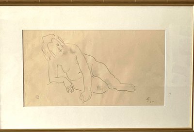 original drawing of a female nude lying down. signed Leopold Survage