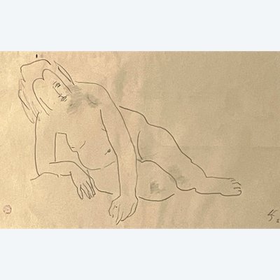 original drawing of a female nude lying down. signed Leopold Survage