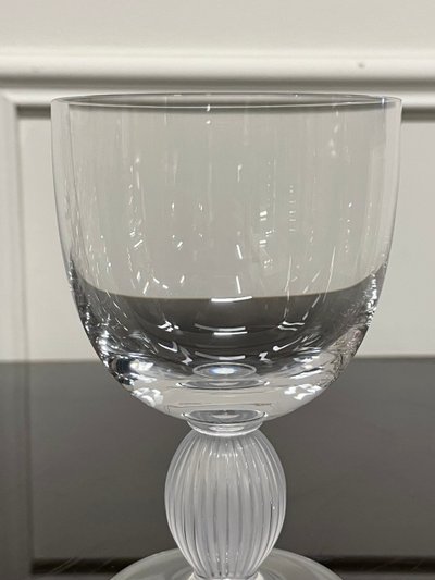 Lalique - Langeais Model - 5 Lalique France Crystal White Wine Glasses H: 12 Cm