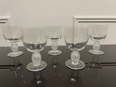 Lalique - Langeais Model - 5 Lalique France Crystal White Wine Glasses H: 12 Cm